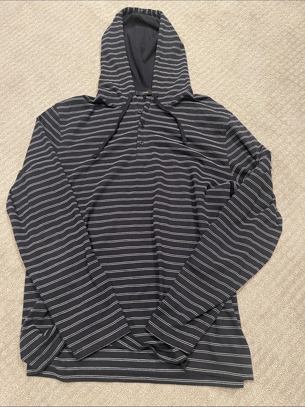 Men's Vince Black Striped lightweight hoodie. Large